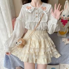 Ruffled Lace Kawaii Princess Mini SkirtONE SIZE Waist: 63cm-80cm Kawaii Princess, Mini Skirt Party, Y2k Winter, Skirt With Lace, Velvet Mini Skirt, Cake Lace, Sweet Lolita, Layered Skirt, Lace Ruffle