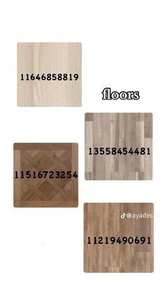 four different types of wood flooring with numbers and symbols on the bottom one side