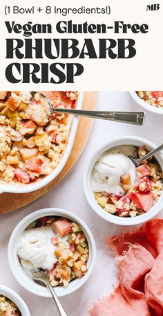 two bowls filled with fruit and ice cream on top of a white table next to pink napkins