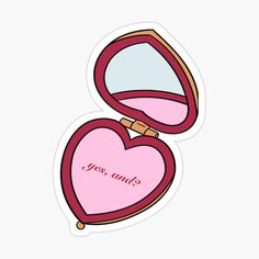 a pink heart shaped compact mirror sticker