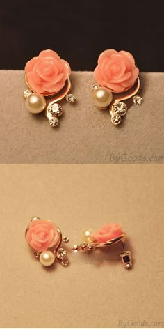 Simple Wedding Earrings, Fashion Earrings Studs, Rose Earring, Gold Diamond Drop Earrings, Coral Jewelry Set, Coral Jewellery, Earring Pearl, Vintage Earring, Gold Bridal Earrings