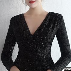 Fisdy - Elegant Evening Gown for Women's Party Formal Wear Women, Long Sleeve Evening Gowns, Women Gathering, Deep V Neck Dress, Dresses Formal Elegant, Long Sleeve Dress Formal, Wrap Around Dress, Beautiful Dresses Short, Long Sleeve Gown