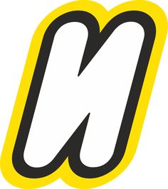 the letter n is shown in black and yellow with a white outline on top of it