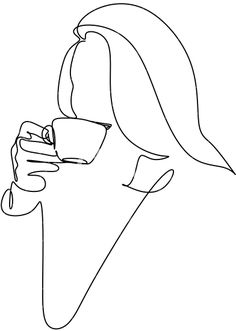 a line drawing of a woman holding a cup