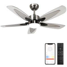 a ceiling fan with remote control next to it