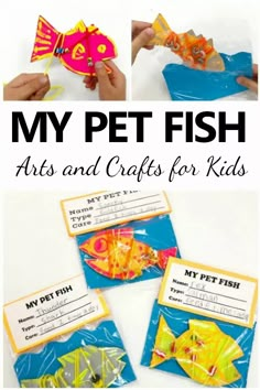 four pictures showing how to make a pet fish project