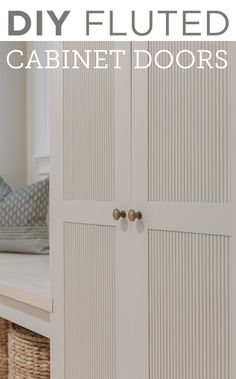 a white cabinet with the words diy filled cabinet doors