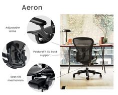 an image of office chair with armrests and seat back support, showing the different parts