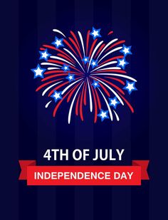 happy independence day card with fireworks and stars on dark blue background, eps file available