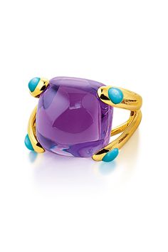 VERDURA-Amethyst Turquoise Candy Ring-YELLOW GOLD Luxury Cabochon Amethyst Ring Fine Jewelry, Luxury Cabochon Amethyst Ring In Fine Jewelry Style, Luxury Multicolor Amethyst Ring, Luxury Multicolor Multi-stone Amethyst Ring, Candy Ring, Sapphire Cocktail Ring, Purple Jewelry, Contemporary Ring, Amethyst Jewelry