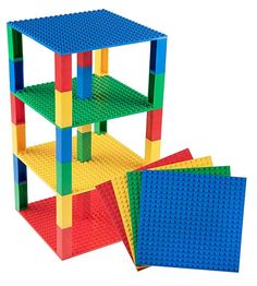 three different colored legos stacked on top of each other