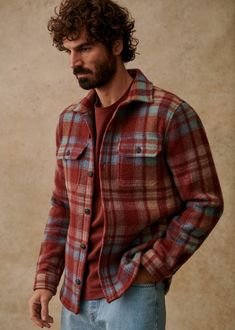 Lellan Shirt - Carreaux Bleu Rouille - Recycled wool - Octobre Éditions Plaid Shirt With Welt Pockets For Fall, Fall Plaid Shirt With Welt Pockets, Casual Plaid Wool Top, Plaid Wool Shirt For Fall, Fall Plaid Wool Shirt, Casual Wool Flannel Shirt With Pockets, Plaid Wool Long Sleeve Shirt, Fall Plaid Shirt With Patch Pockets, Casual Plaid Wool Shirt