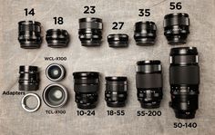 the camera lens size chart is shown for all of us to see in this photo