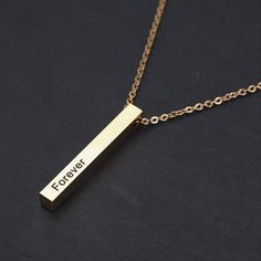 Engraved Forever Love Pendant Necklace 3d 4 Sided Vertical Bar Necklace Stainless Steel Jewelry Size: The Vertical Cuboid Bar Pendant Size: 1.57"X0.2"X0.2" . The Chain Length:20 '', And Has A 2" Extender For A Total Of 22". Rr2 Small Diamond Necklace, Hand Beaded Necklace, Seahorse Necklace, Classy Necklace, Western Necklaces, Vertical Bar Necklace, J Crew Necklace, Chanel Necklace, Vertical Bar