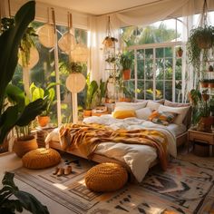 #DIYDecor #PersonalTouch Plants In Bedroom Aesthetic, Garden Bedroom Aesthetic, Plants In Bedroom, Big Bedroom, Sage Green Bedroom, Bohemian Living Rooms, Mediterranean Plants, Bedding Inspiration, Dream Apartment Decor