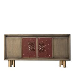 the sideboard is made out of wood and metal