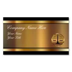 a gold and black business card with scales