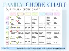 a family chore chart is shown in this image