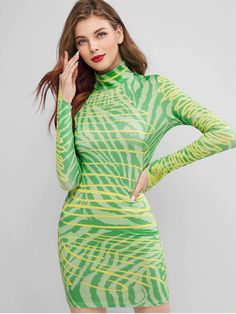 Printed Neon Lime Long Sleeve Bodycon Dress V Neck Party Dress, Long Sleeve Dress Black, Mini Cami Dress, Long Bodycon Dress