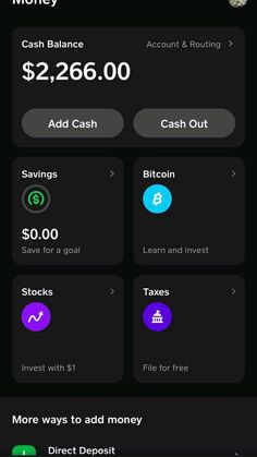 an iphone screen showing the balance and cash options for different types of money, including $ 2