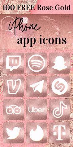 a pink background with white icons on it and the words, free rose gold phone applica