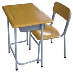 a school desk with two chairs on it