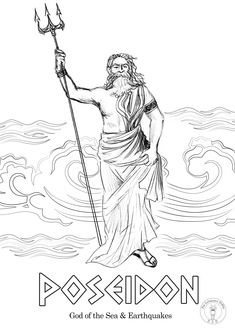 the god of the sea and earth with a sception in his hand, standing on