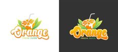 an orange juice logo with the words orange fresh juice on it and a straw in the middle