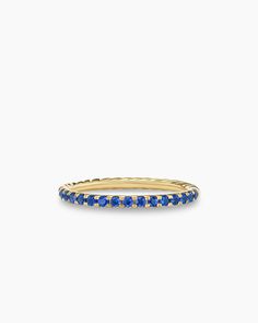 David Yurman | Cable Collectibles Stack Ring in 18K Yellow Gold with Pavé, 2mm Light Blue Sapphire, David Yurman Ring, Family Rings, Stack Ring, Women's Rings, Blue Rings, High Jewelry, David Yurman, Unique Engagement Rings