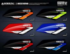 many different colors and sizes of the yamaha logo on this motorcycle decal set are shown