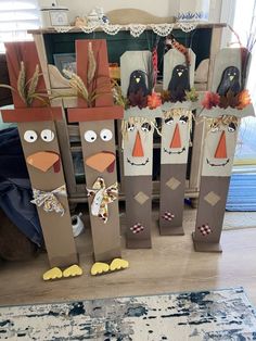 some paper bags with turkeys and scarecrows on them