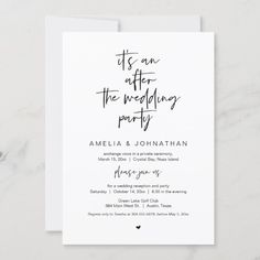 a wedding party card with the words it's an after the wedding party written on it