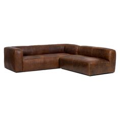 a large brown leather sectional sofa on a white background