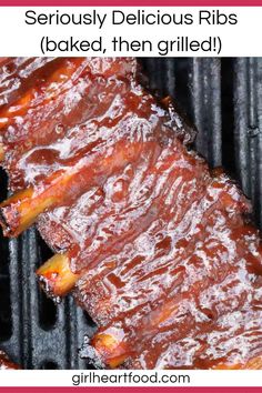 ribs cooking on the grill with text overlay