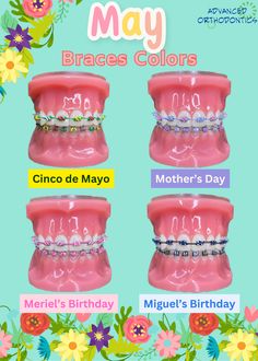 Braces Colors Combinations Summer, January Braces Colors, Spring Braces Colors Ideas, July Braces Colors, Easter Braces Colors, Summer Braces Color Ideas, August Braces Colors, Braces Colors Ideas Brown Skin, Spring Braces Colors