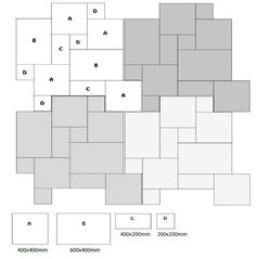 a white and gray tile pattern with numbers on the bottom right corner, and two smaller squares in the middle