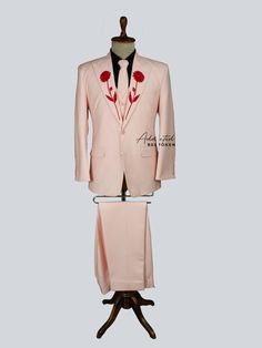 Pink Floral Custom Suit | Addicted Bespoken Suit Pink Bow Tie, Fitted Cotton Sets With Floral Embroidery, Fitted Embroidered Spring Sets, Embroidered Fitted Set For Spring, Fitted Embroidered Sets For Spring, Embroidered Fitted Sets For Spring, Formal Cotton Sets With Floral Embroidery, Pink Wedding Suits For Spring, Traditional Fitted Cotton Suit