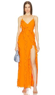 Orange Maxi Dress For Gala, Orange Floor-length Maxi Dress For Cocktail, Orange Gown, Orange Bridesmaid, Orange Bridesmaid Dresses, Social Calendar, Glass Of Champagne, Her Closet, Life Of The Party