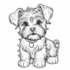 a black and white drawing of a small dog