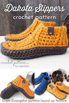 crocheted slippers are shown with text that reads, daktta slippers crochet pattern