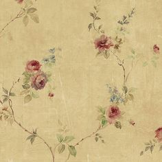 an old wallpaper with flowers and leaves painted on the back in shades of beige