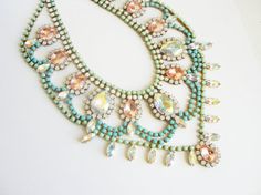 Vintage 1950s Bold Pastel Rhinestone Bib Necklace - One Of  A Kind $249.00 Beaded Projects, Vintage Rhinestone Necklace, Oakville Ontario, Stacked Necklaces, Gua Sha, I Love Jewelry, Beads And Wire