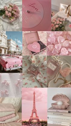 pink and white collage with the eiffel tower