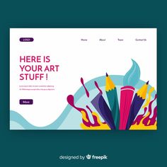 the landing page for an art studio with colorful paint brushes and pencils on it