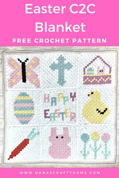 an easter crochet blanket with the words happy easter written on it in white and pink