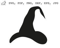 a black and white silhouette of a wizard's hat with the words svg, png, dxf, eps, jp