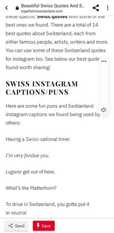 an email message from the swiss instagramm captions / puns app on iphone