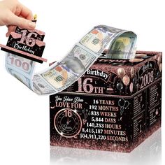 someone is opening up a gift box that has money in it and the words love for fifteen dollars are printed on top