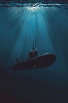 a submarine floating in the ocean under water