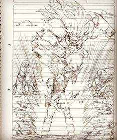 an image of a drawing of a character in the movie dragon ball, with other characters behind it